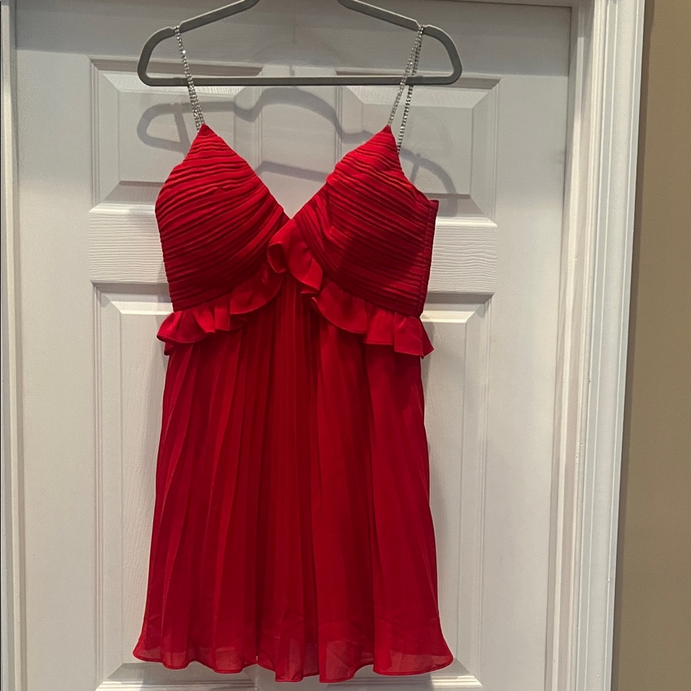 MICHAEL Michael Kors Vibrant Red Pleated Mini Dress Crimson